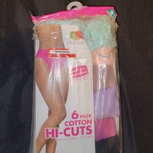 6 Pair Womens Hi Cut Fruit Of The Loom Panties Open Package Pink Blk Cotton 9 2x